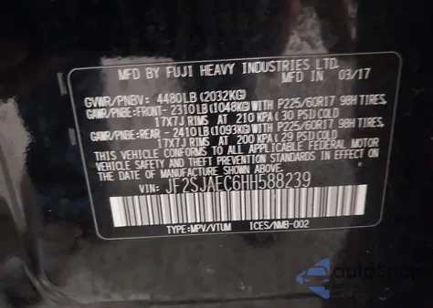 2017 Subaru Forester 2.5I Premium z USA, uszkodzony, nr VIN JF2SJAEC6HH588239